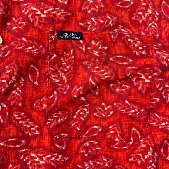 Vtg Chaps Ralph Lauren Size Large Mens Button Up Allover Shirt Short Sleeve Red - Picture 2 of 6
